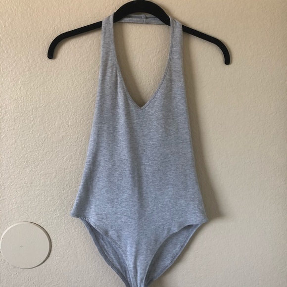 Forever 21 Tops - Plunging halter top grey bodysuit